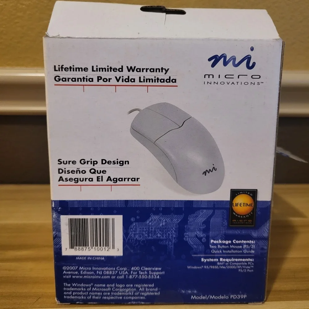 Micro Innovations Two Button Mouse Contour Hand With PS/2 Connection Model PD39P